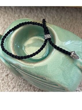New Black Adjustable Twisted Cord Stamped David Yurman with Silver Accents